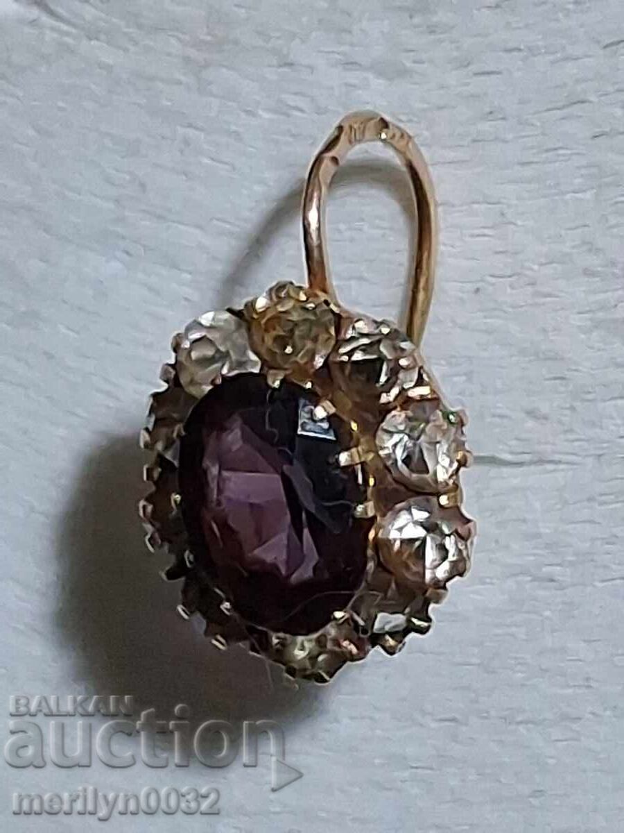 Златна обеца с аметист и печат 1.83 гр 14 к накит бижу
