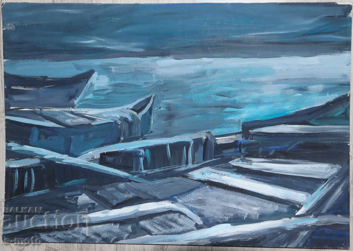 Tablou tempera peisaj bărci pescărești cu preț € 110.00 | 215.14 BGN