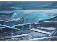 Картина темпера пейзаж рибарски лодки