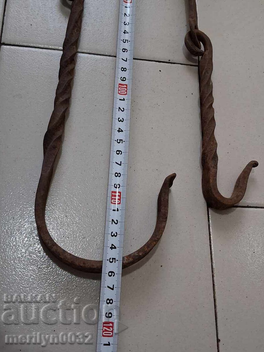 Lant vechi din fier forjat cu carlig, lant vatra carlig - 5