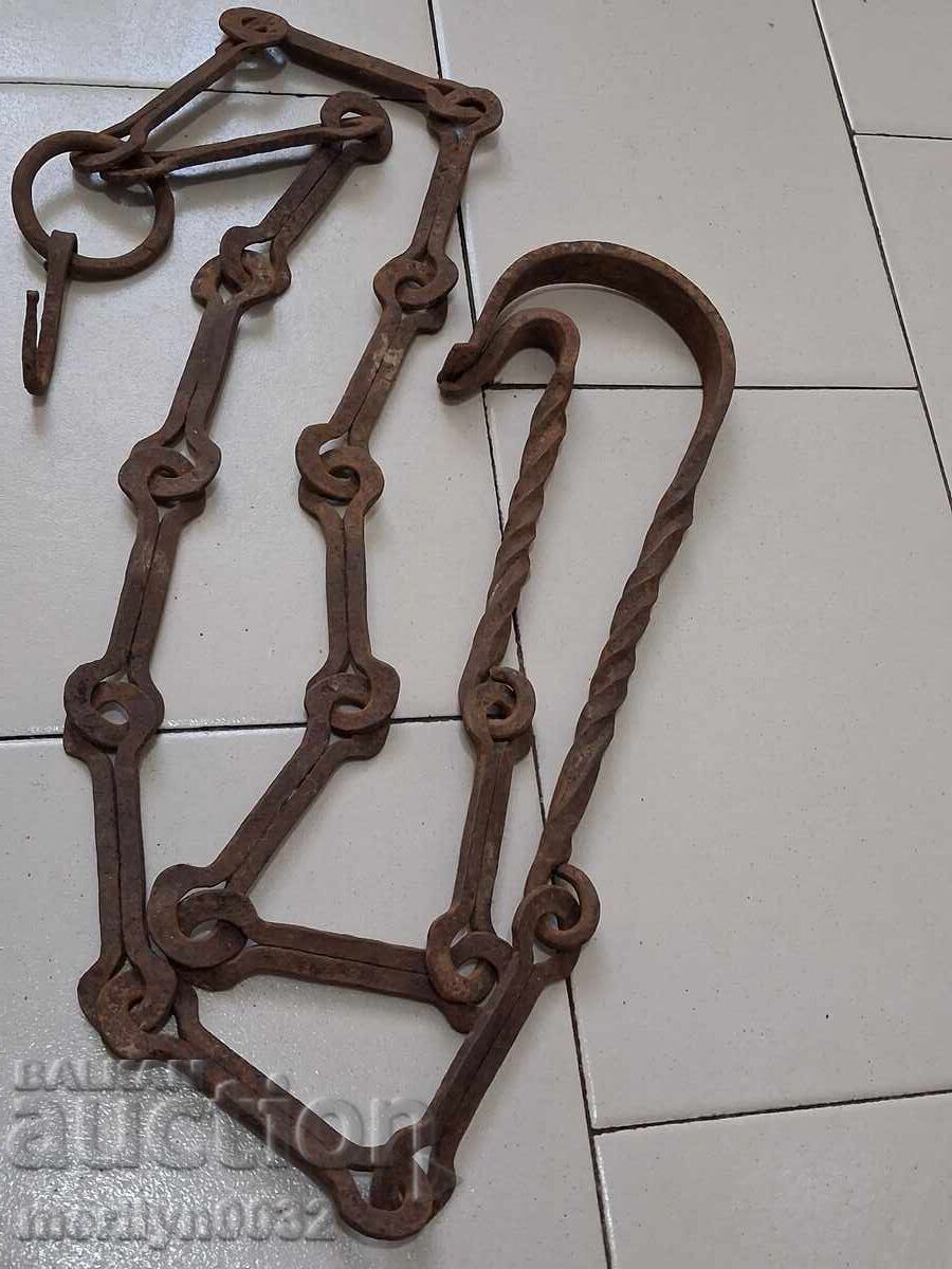 Lant vechi din fier forjat cu carlig, lant vatra carlig - 6