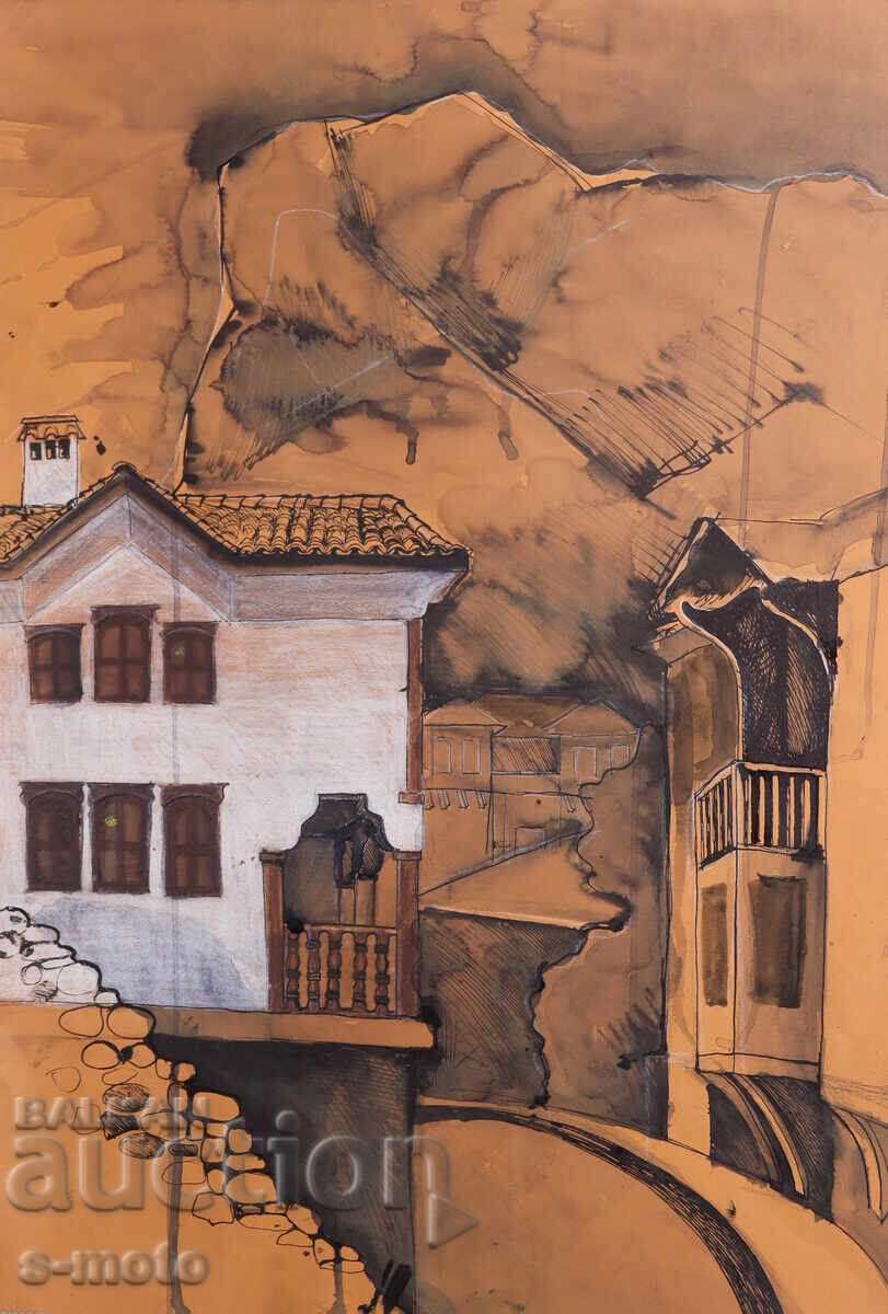 Auction  Pastel painting urban landscape