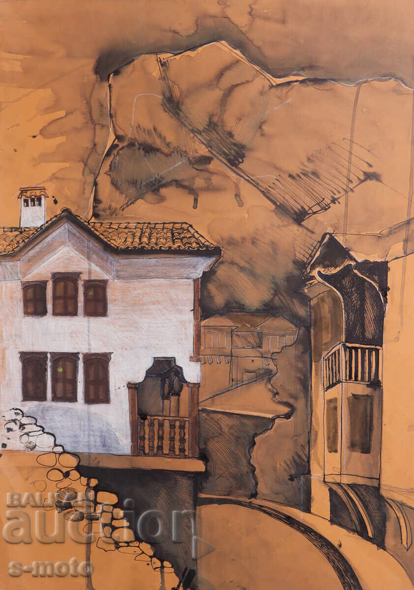 Pastel painting urban landscape