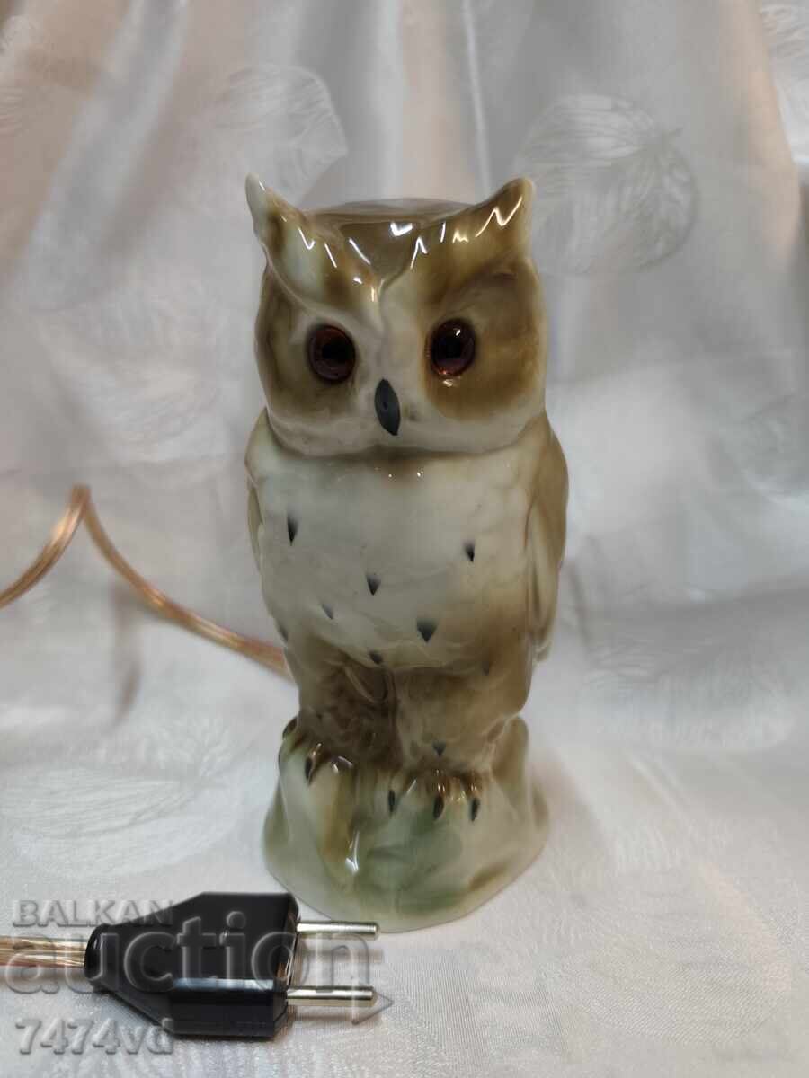 Lampă de masă retro din porțelan în formă de bufniță