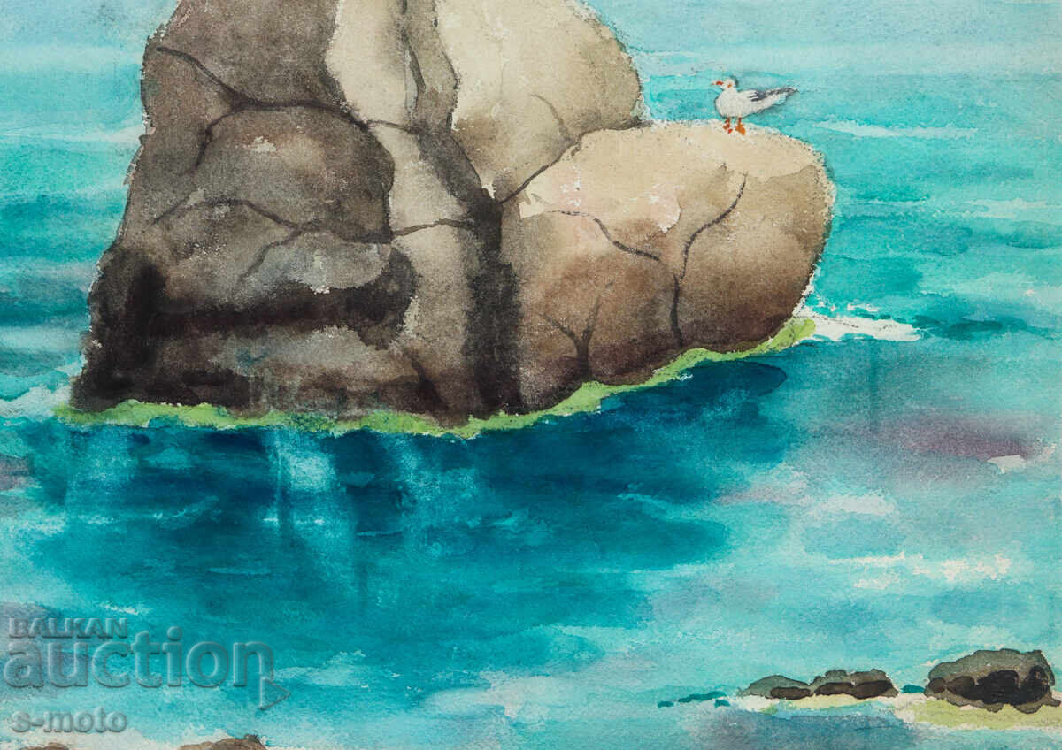 Παλιά ζωγραφική θαλασσογραφία ακουαρέλα - 6