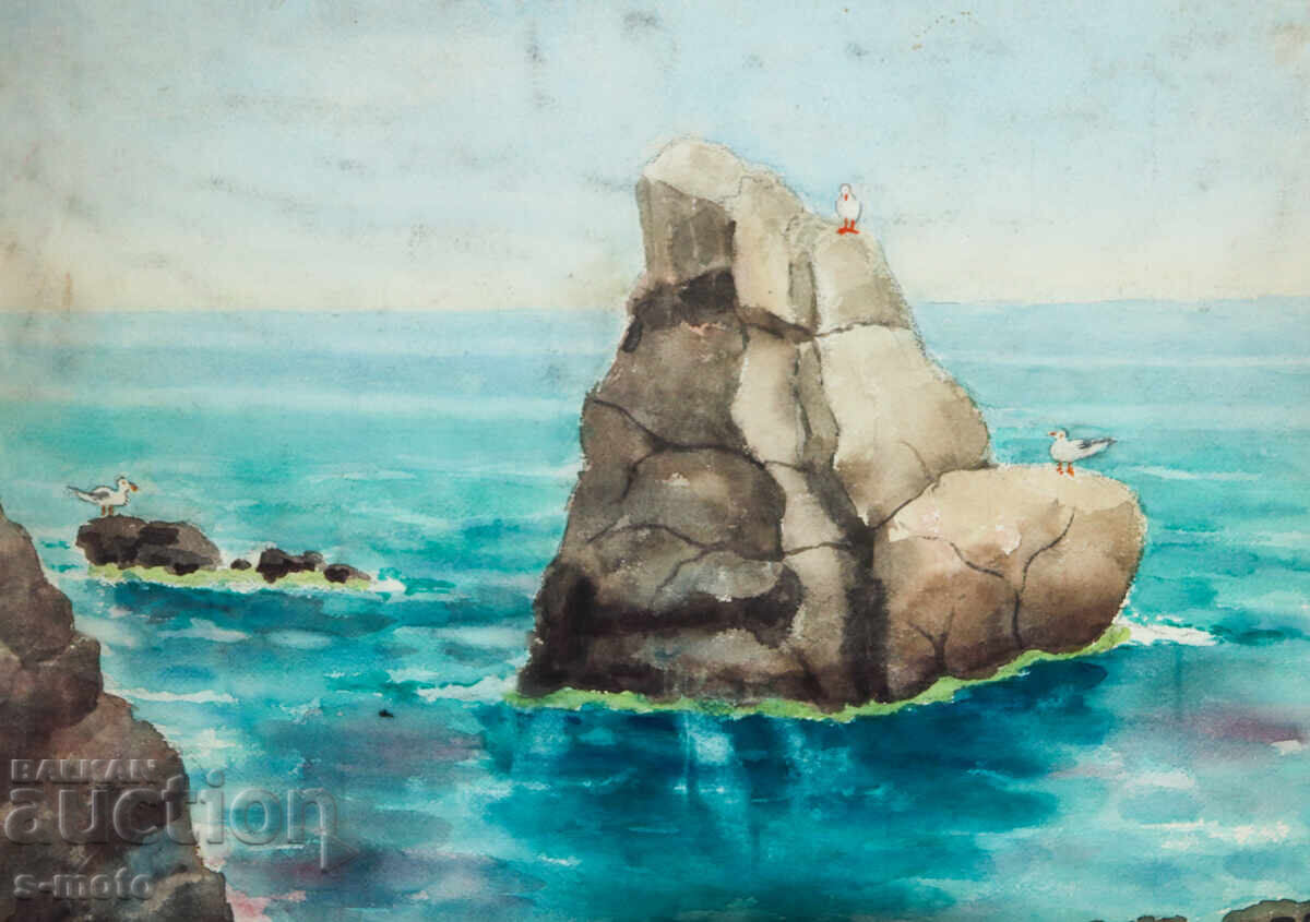 Παλιά ζωγραφική θαλασσογραφία ακουαρέλα