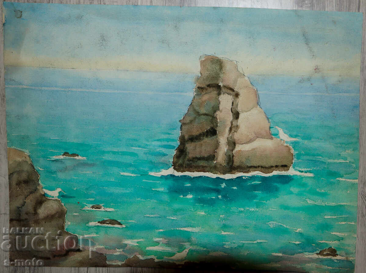 Стара картина морски пейзаж акварел с цена € 100.00 | 195.58 лв.