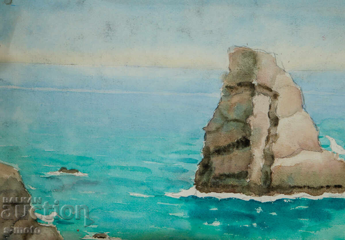 Доставка на Стара картина морски пейзаж акварел