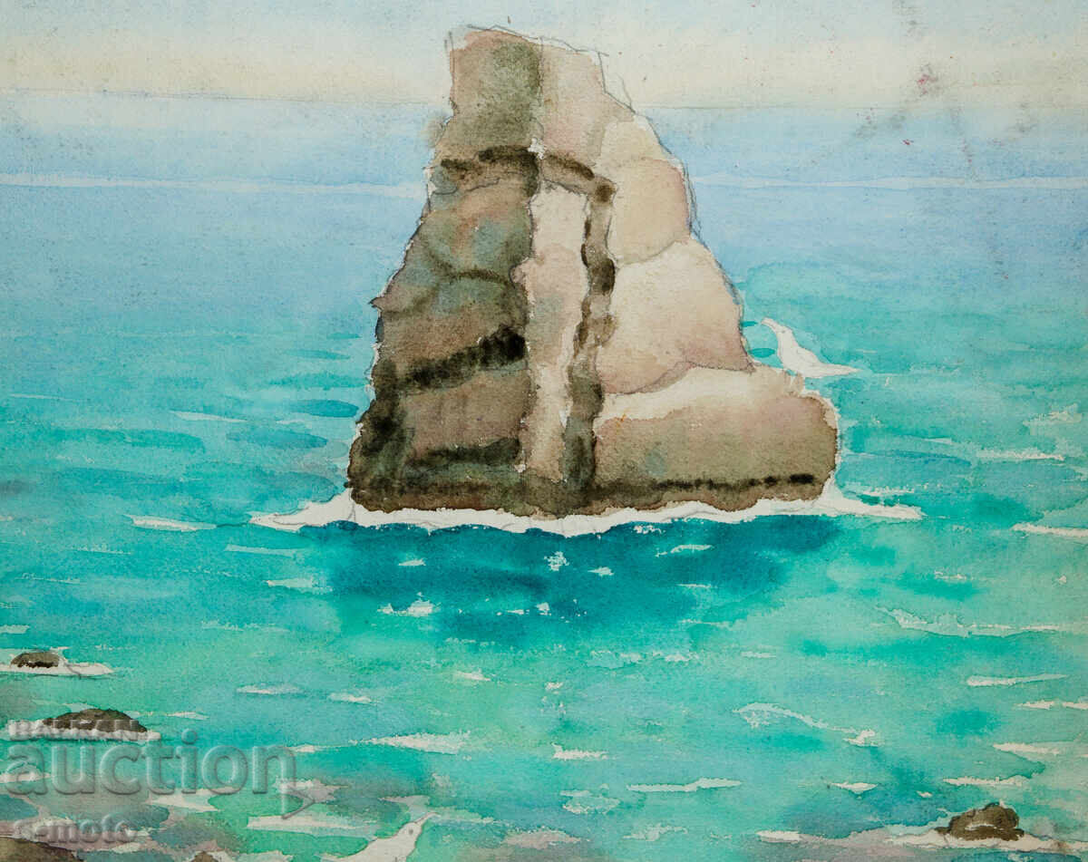 Стара картина морски пейзаж акварел - 6