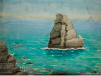 Стара картина морски пейзаж акварел