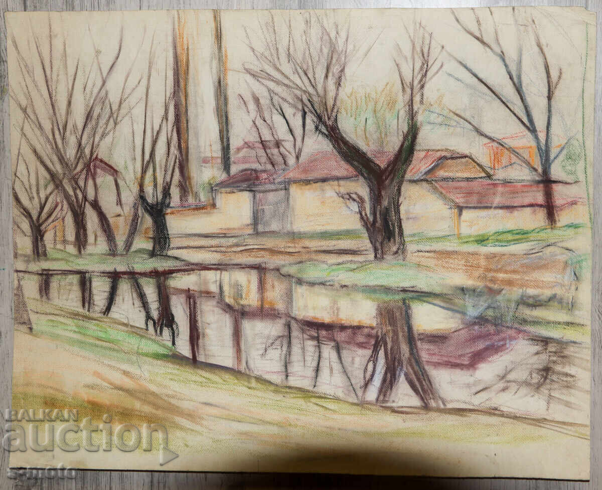 Παλιός πίνακας παστέλ αστικό τοπίο με τιμή € 80.00 | 156.47 BGN
