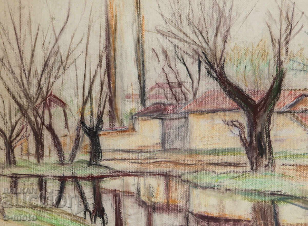 Παράδοση Παλιός πίνακας παστέλ αστικό τοπίο