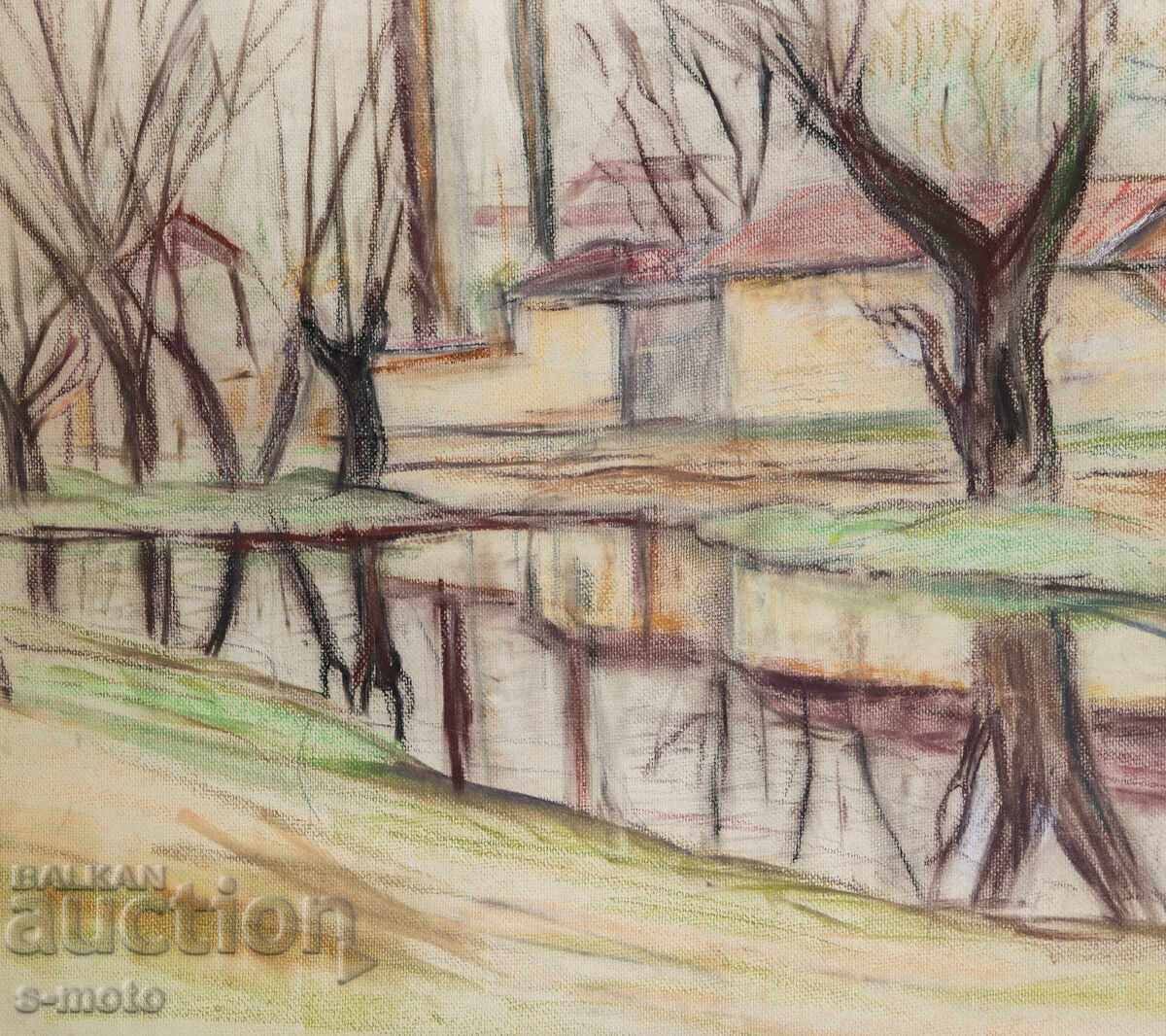 Παλιός πίνακας παστέλ αστικό τοπίο - 5