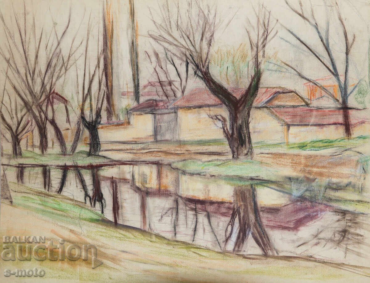 Παλιός πίνακας παστέλ αστικό τοπίο