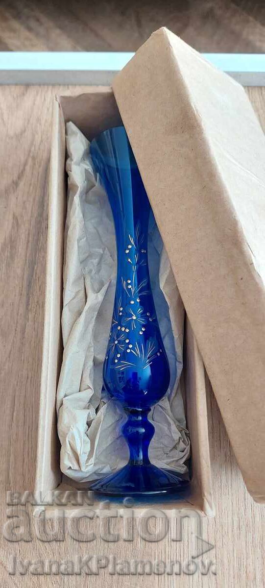 Vază vintage din sticlă albastră cu cutia originală pentru colecționari - 6