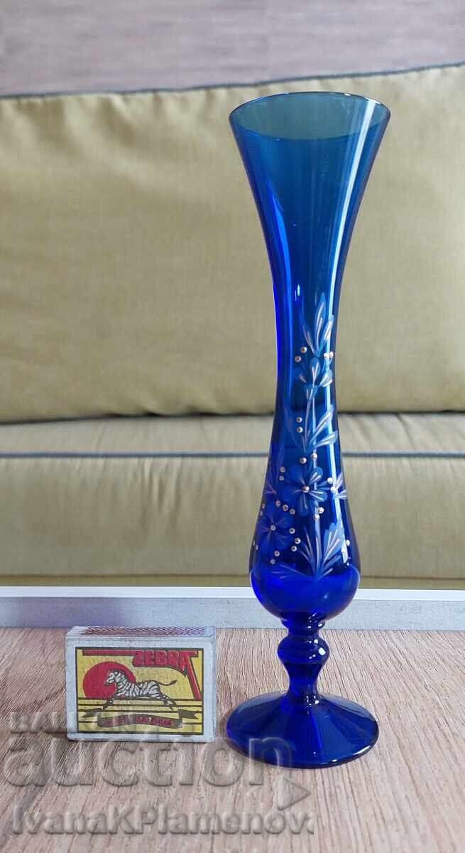 Vază vintage din sticlă albastră cu cutia originală pentru colecționari - 7