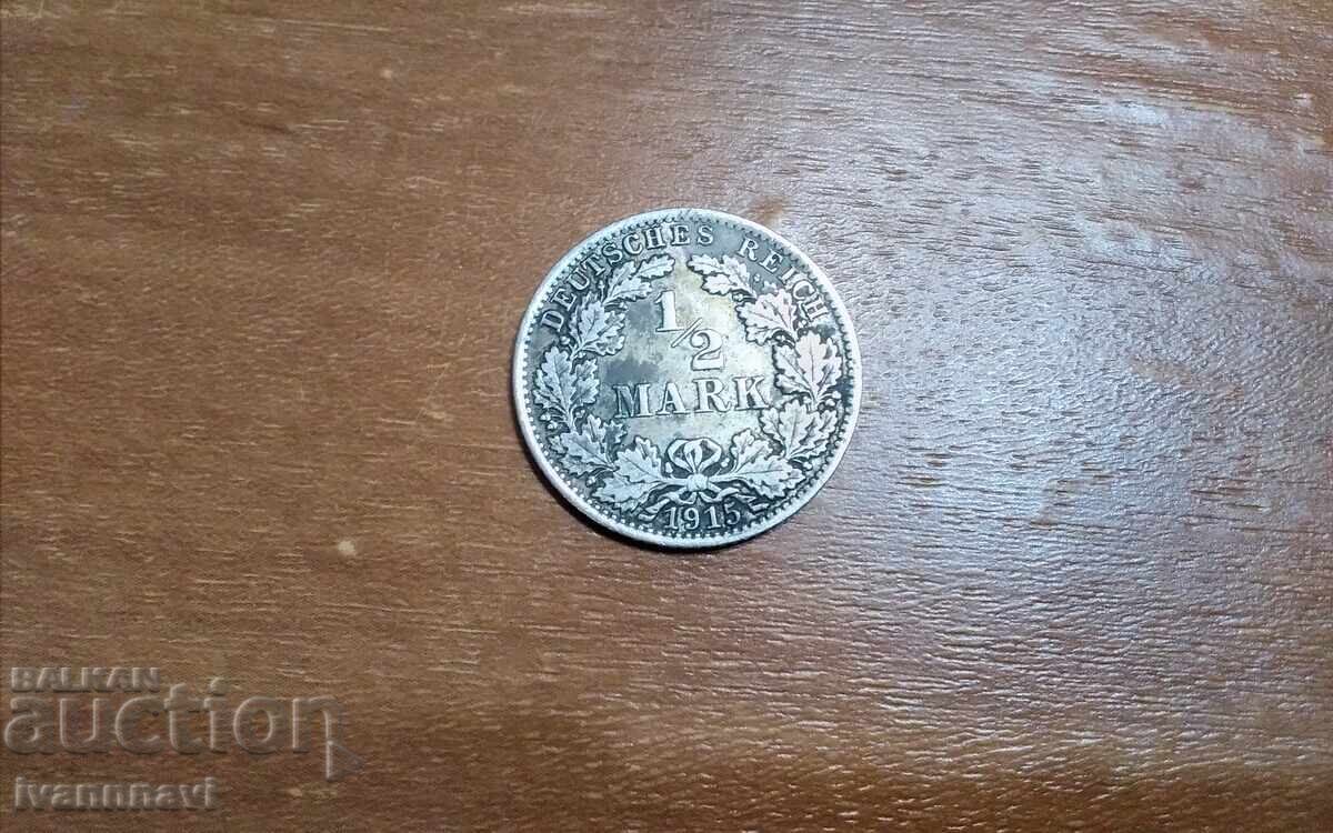 1/2 марка сребро 1915 г Германия
