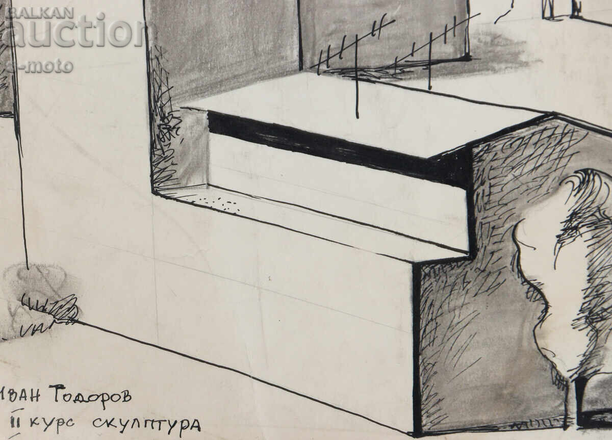 Tablou tuș, tempera, compoziție abstractă - 5