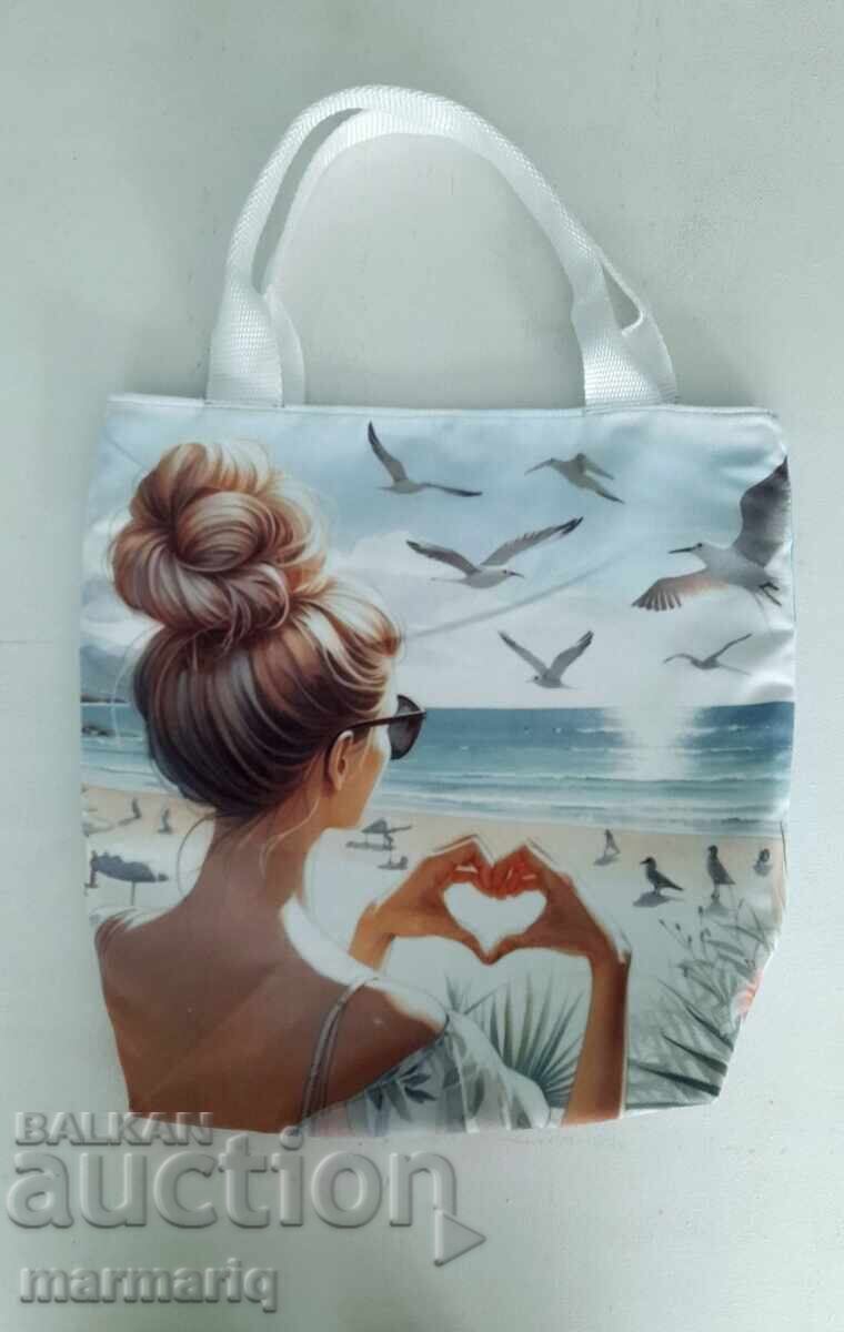 Licitație Geantă tip sac lucrată manual - Inspirație marină, 40x35cm