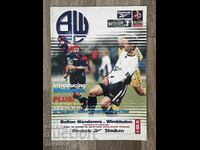 Πρόγραμμα ποδοσφαιρικού αγώνα Bolton Wanderers Wimbledon 1998 Αγγλία
