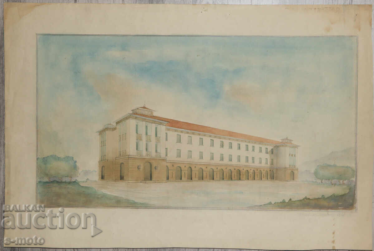 Стара картина градски пейзаж акварел с цена € 100.00 | 195.58 лв.