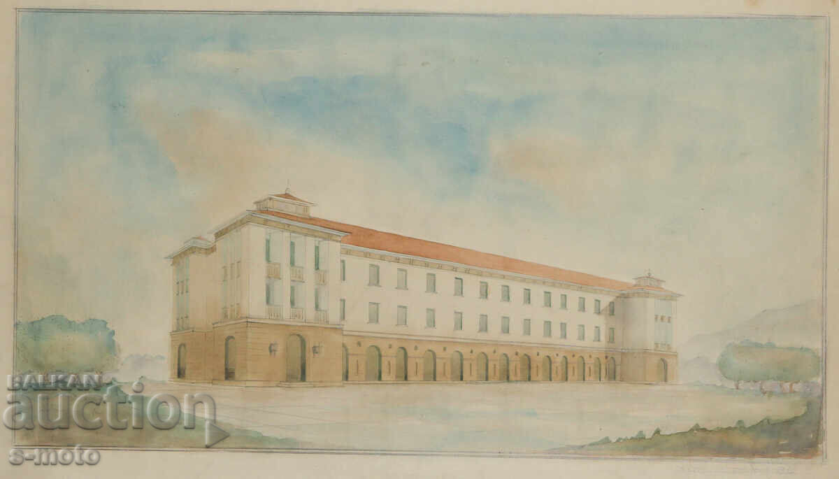 Доставка на Стара картина градски пейзаж акварел