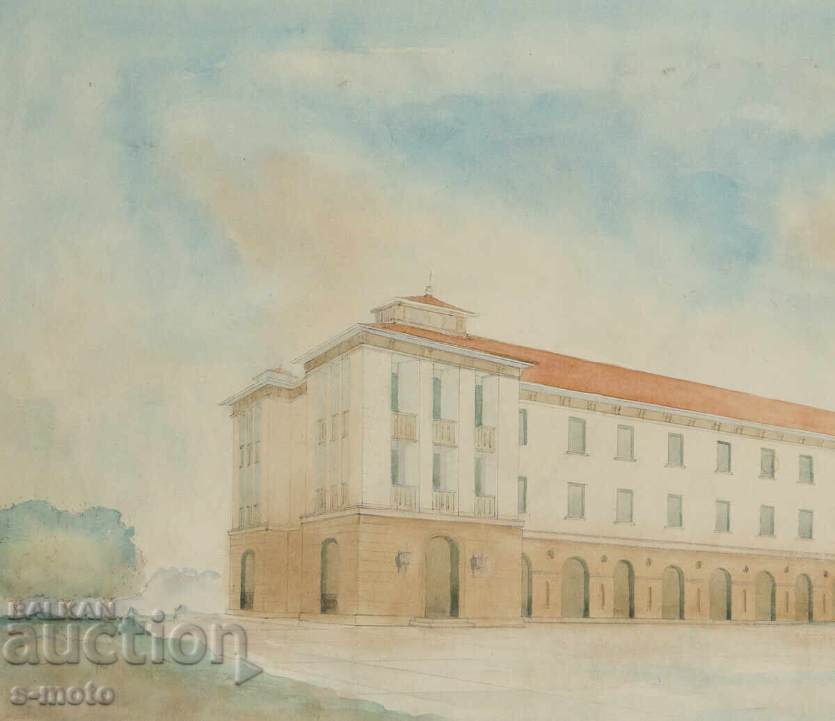 Стара картина градски пейзаж акварел - 5