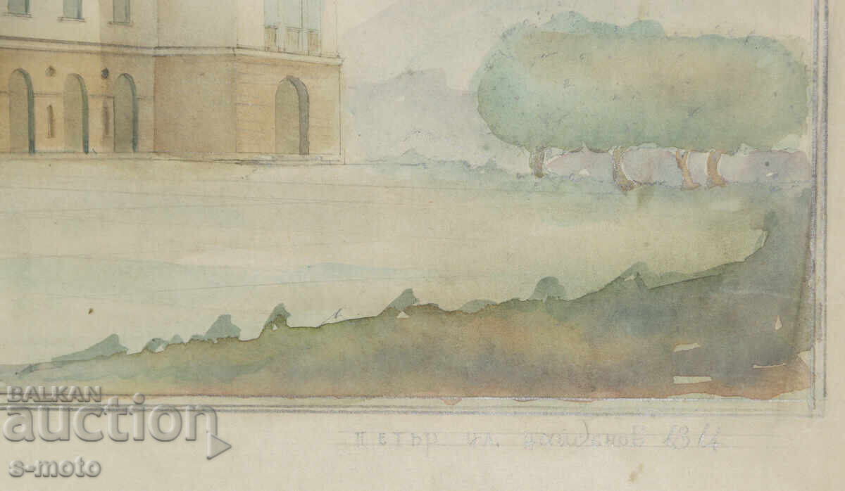 Стара картина градски пейзаж акварел - 7