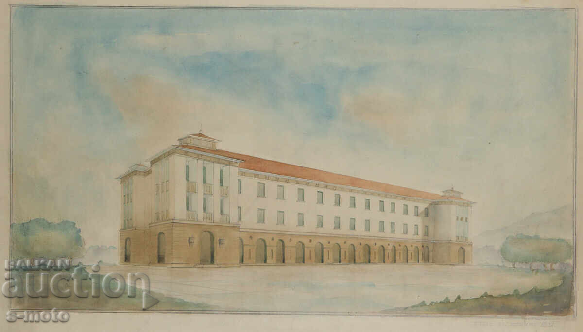 Стара картина градски пейзаж акварел