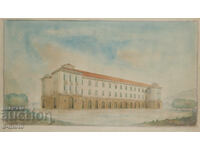 Stara kartina gradski peĭzazh akvarel