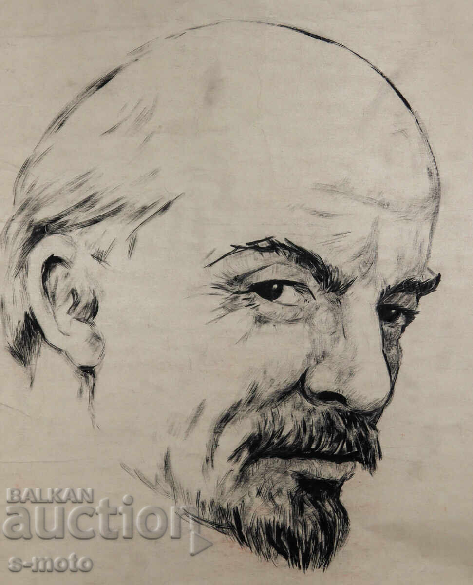 Old ink drawing, portrait of V. I. Lenin