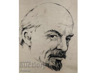 Old ink drawing, portrait of V. I. Lenin