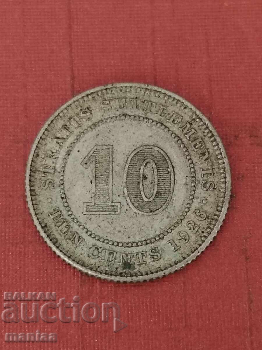 10 Cents Straits Settlements 1926 Silver with price € 13.00 | 25.43 BGN