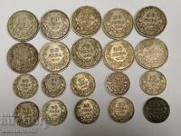 LOT MONEDE ARGINT BULGĂREȘTI 10 X 50 LEVA, +10 X 20