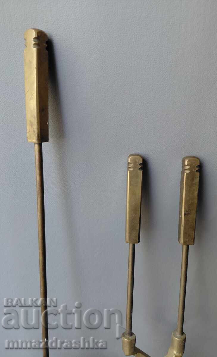 Auction  Antique bronze fireplace tools