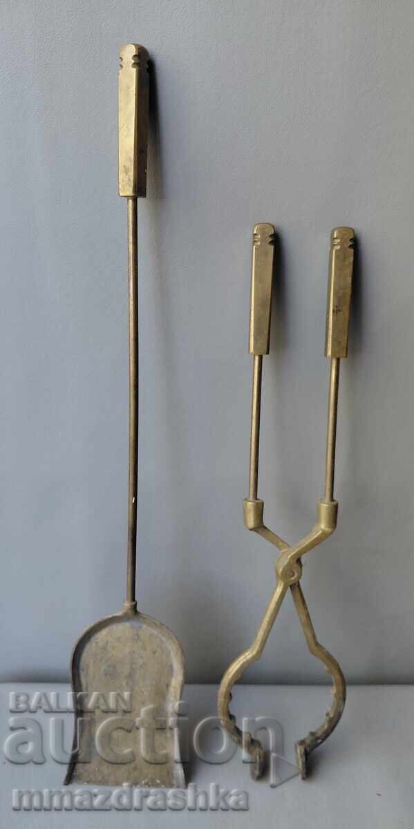 Antique bronze fireplace tools