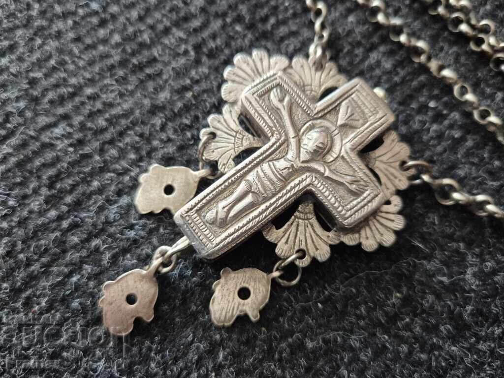 Encolpion relicvariu din secolul al XIX-lea, perioadă de renaștere, cruce din argint - 6