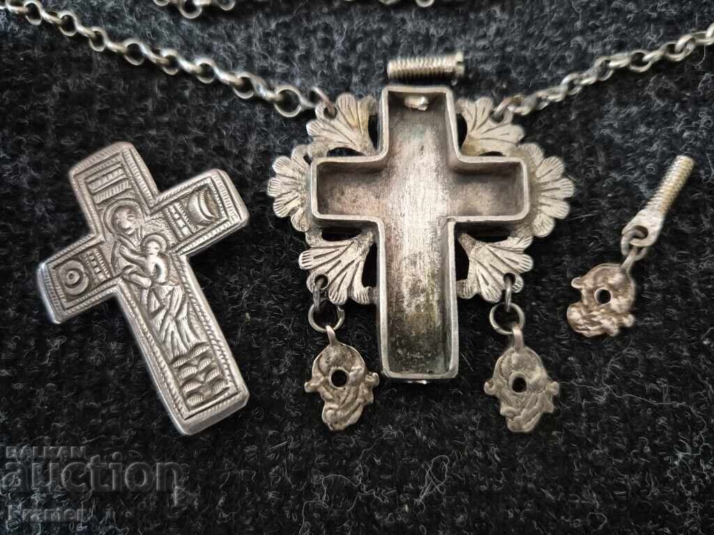 Encolpion relicvariu din secolul al XIX-lea, perioadă de renaștere, cruce din argint - 7