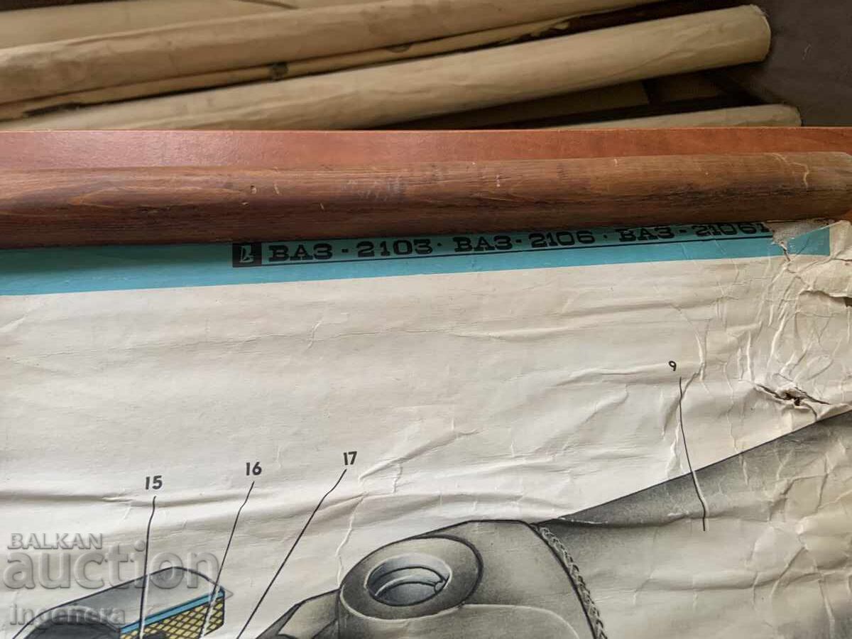 PLANȘĂ EDUCAȚIONALĂ URSS AUTOMOBIL VAZ 2103, VAZ 2106, VAZ 21061 - 5