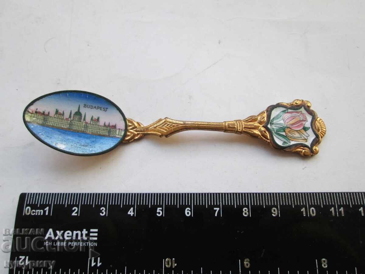 Old gold-plated spoon painted enamel Budapest - 5