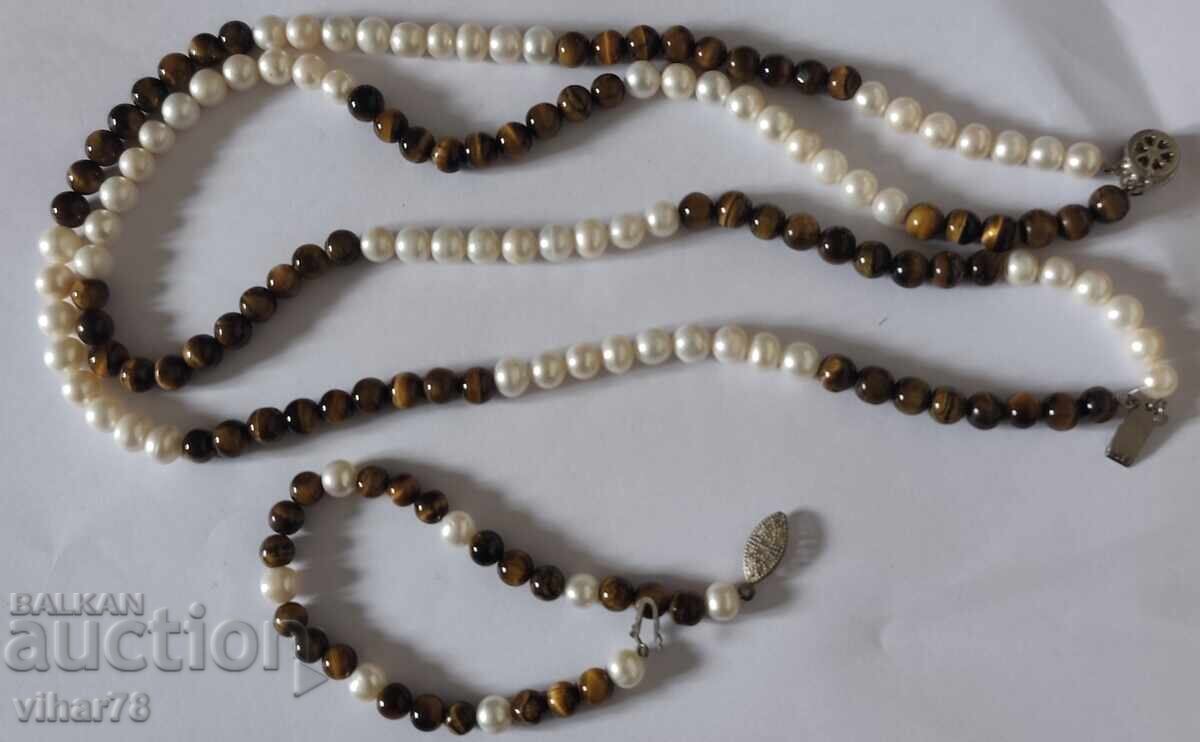 Licitație colier și brățară cu perle și ochi de tigru