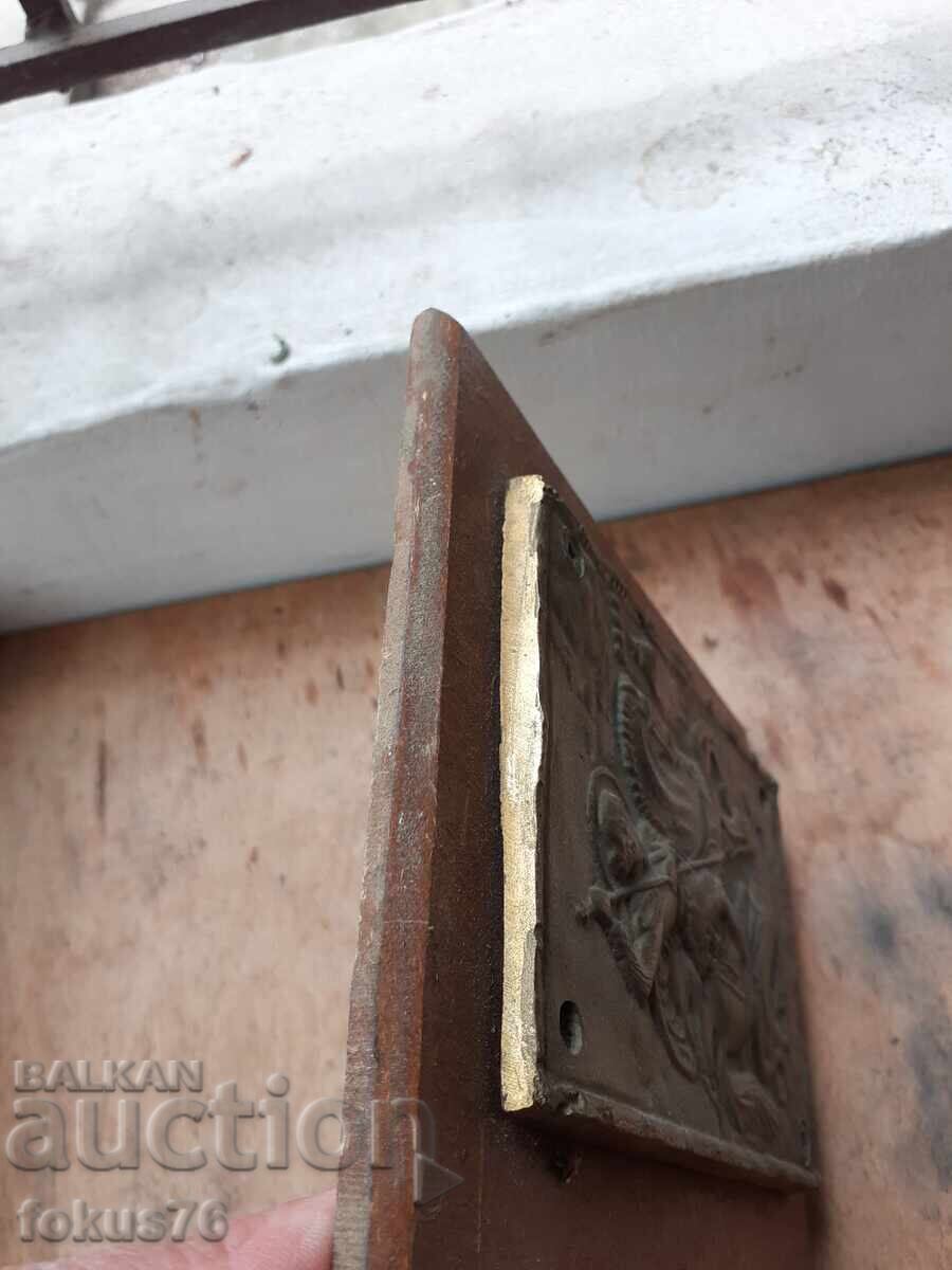 Δημοπρασία Παλιά εικόνα από μπρούντζο Άγιος Γεώργιος, μασίφ και βαριά