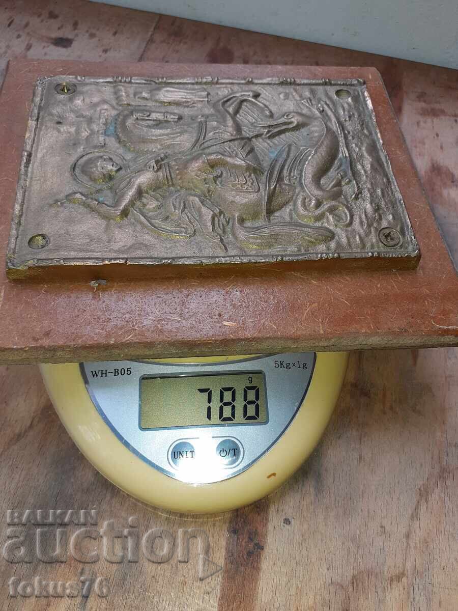 Παλιά εικόνα από μπρούντζο Άγιος Γεώργιος, μασίφ και βαριά - 5