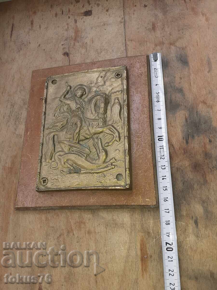 Παλιά εικόνα από μπρούντζο Άγιος Γεώργιος, μασίφ και βαριά - 6