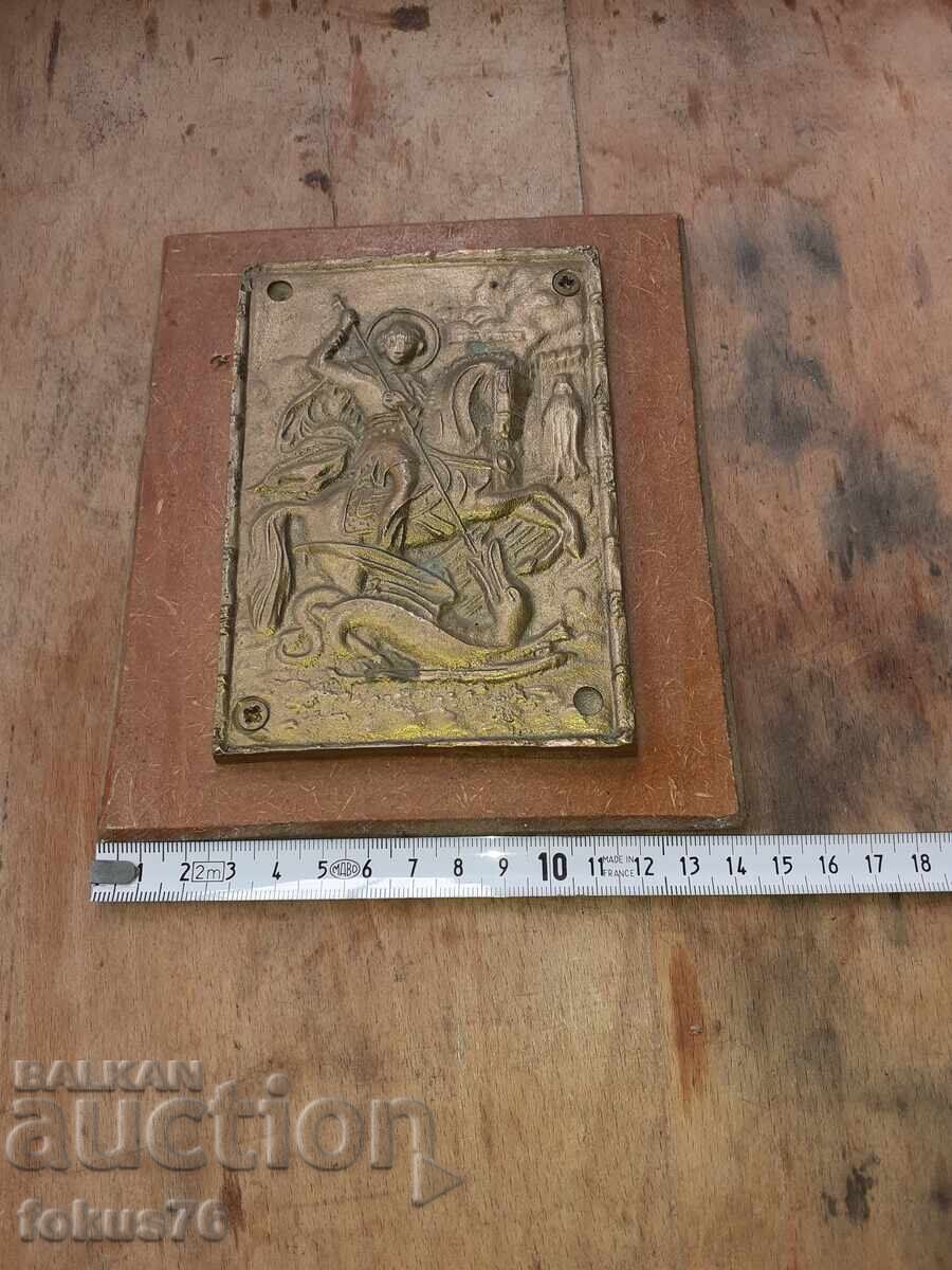 Παλιά εικόνα από μπρούντζο Άγιος Γεώργιος, μασίφ και βαριά - 7