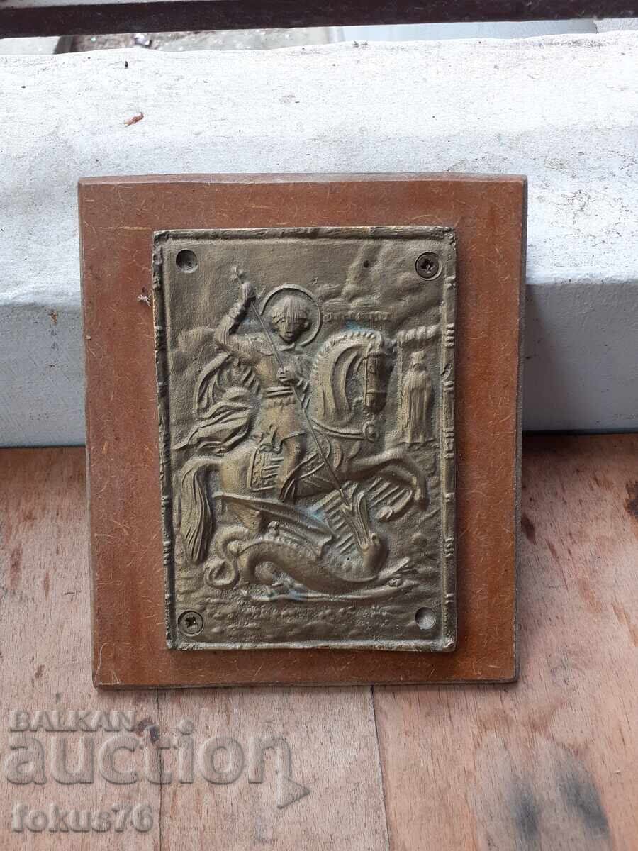 Παλιά εικόνα από μπρούντζο Άγιος Γεώργιος, μασίφ και βαριά