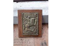 Old bronze icon Saint George massive and heavy