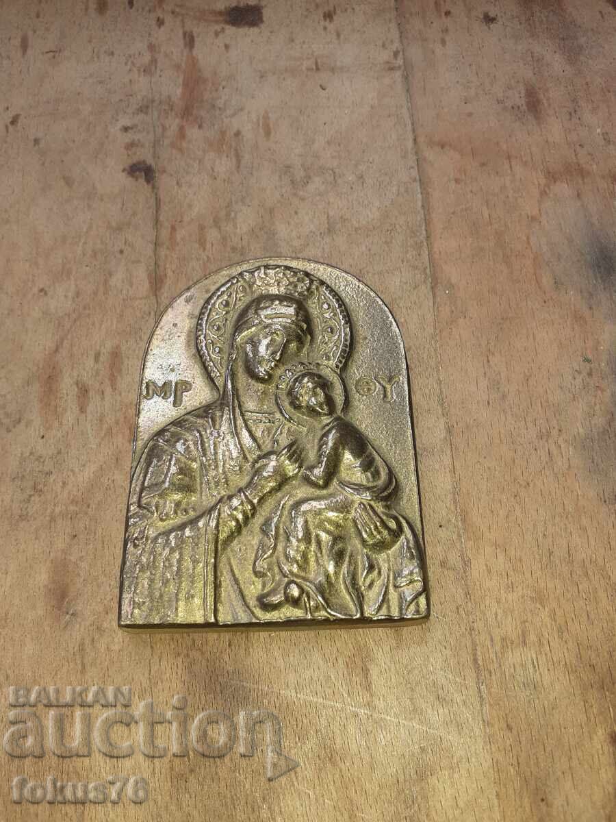 Аукцион Стара икона бронз Богородица масивна и тежка