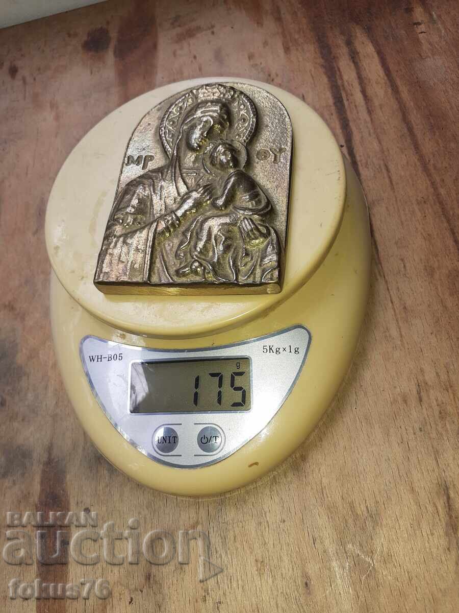 Стара икона бронз Богородица масивна и тежка - 5