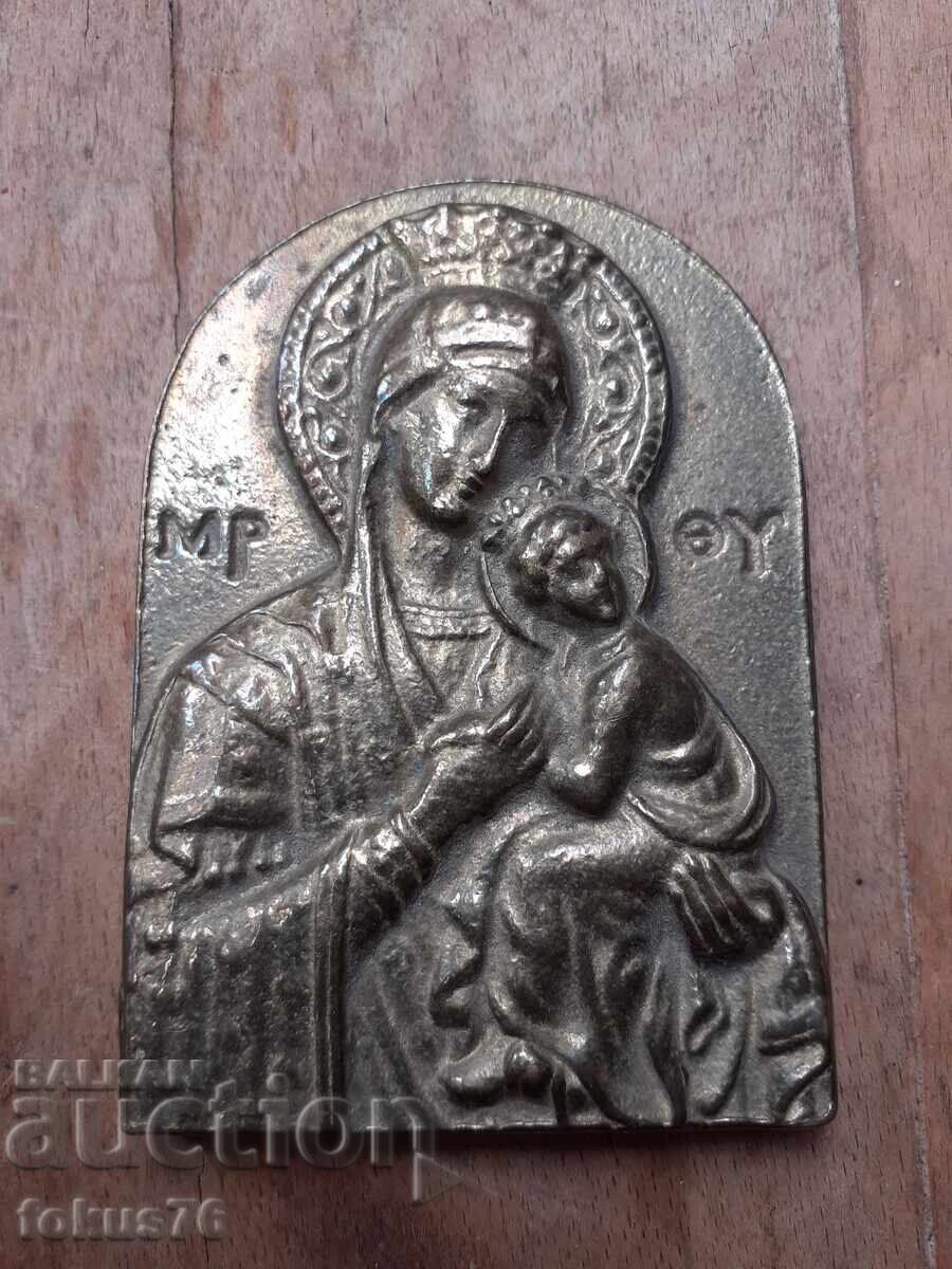 Стара икона бронз Богородица масивна и тежка